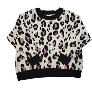 Women’s EVRI Plus Size 1X Animal Print Sweater – Brown, White & Black EUC